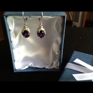 Amethyst, Diamond Lever Back Earrings in 14K YG-SS
