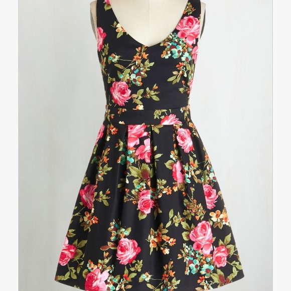 ModCloth Dresses & Skirts - .MODCLOTH • Black & Bright Floral Print Dress