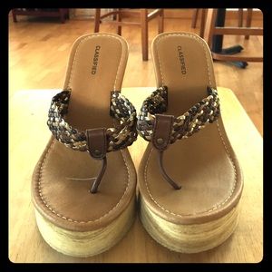 Braided thong wedge sandals
