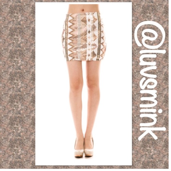 Banjul Dresses & Skirts - GOLD AZTEC DESIGN SEQUIN MINI SKIRT - SMALL