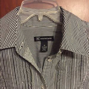 INC Black & White Pin Striped Long Sleeve Top
