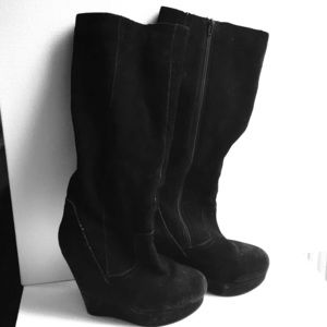 Steve Madden black knee high wedge boots