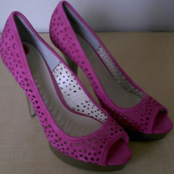 Hot pink print heels