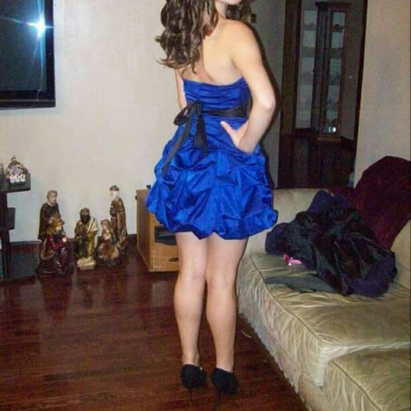 Short, blue, ruffle dress