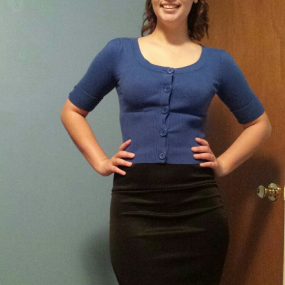 Blue crop cardigan.