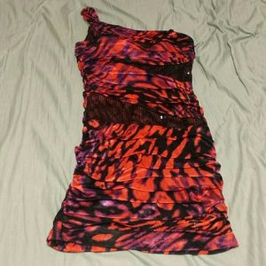 Purple, orange & black dress