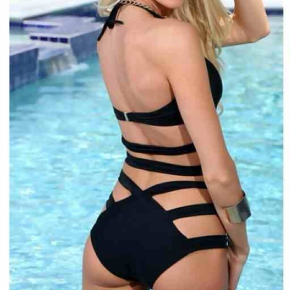 Black Strappy Bathing Suit - Picture 3 of 4
