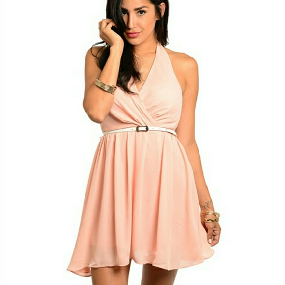 Blush Pink Silk Halter Dress