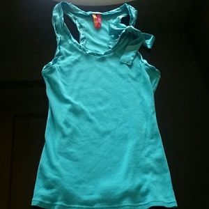 Turquoise Cotton Tank with Satin Ribbon
