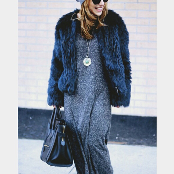 zara blue faux fur coat