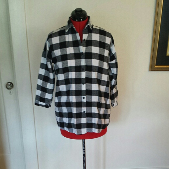 Patterned, black and white, button up shirt