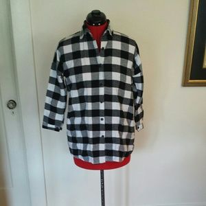 Patterned, black and white, button up shirt