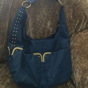 Navy purse with gold accents