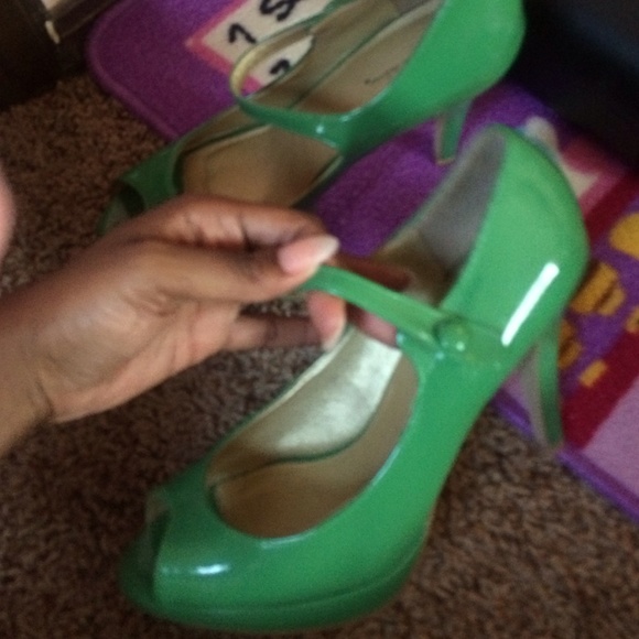 Green open toe heels