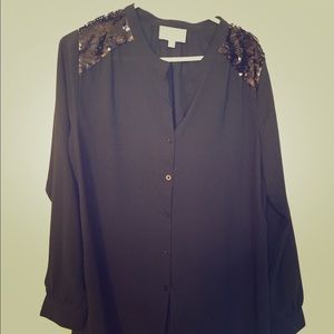 Piperlime Black Sequin Shoulder Blouse XL