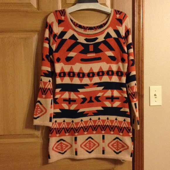 Aztec print sweater dress Navy  &Orange Go Auburn