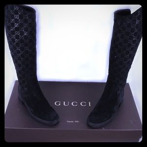 Gucci Black Suede Knee High Boots
