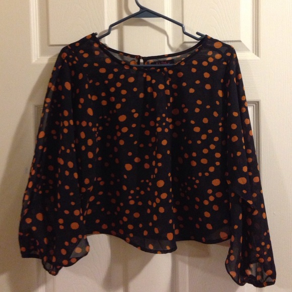 Navy Blue and polka dot sheer top size L