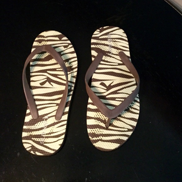 Tan & Brown Zebra Stripe Flip Flops - Picture 3 of 4
