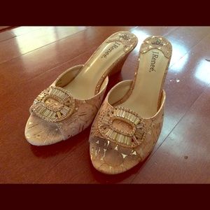 J Renee Corin Natural/Gold Cork wedge sandals
