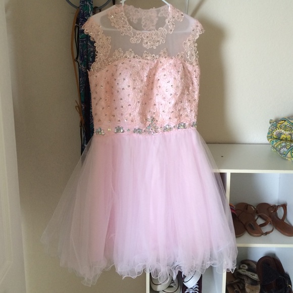 Beautiful pink dress with lace over lay!