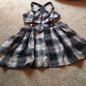Black plaid crop top and skirt