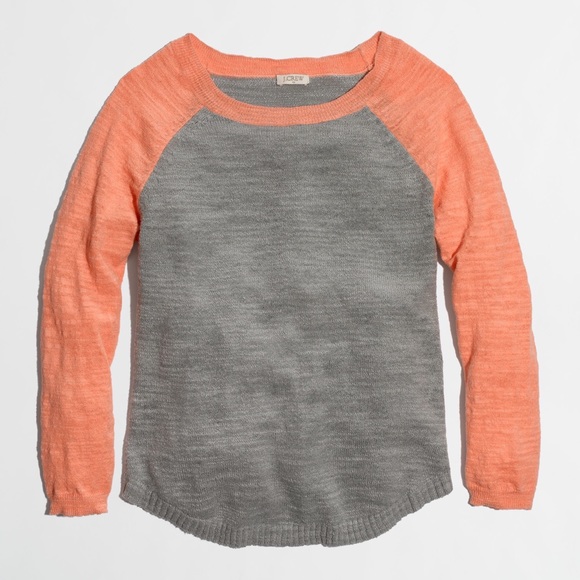 J. Crew Airspun Baseball Sweater Orange Colorblock