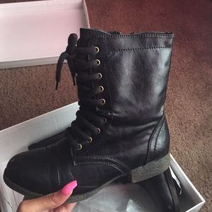 black combat boots.