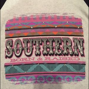 ATX Mafia Southern Born & Raised Bling Raglan L