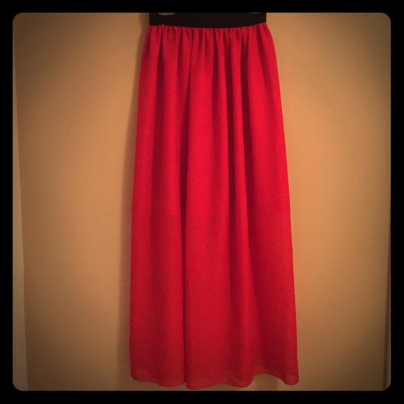Red sheer maxi skirt