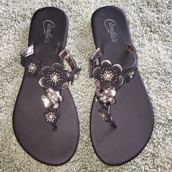 Candies Black Sandals with flowers
