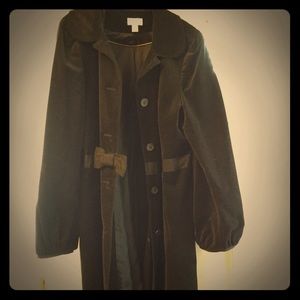 LOFT Long Black Dress Coat with Bow Belt