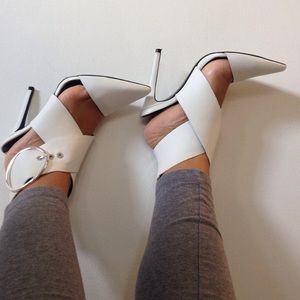 White high heels with buckle