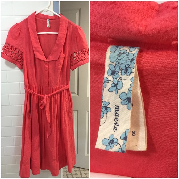 Anthropologie Tiny Windows shirt Dress in coral - Picture 3 of 4