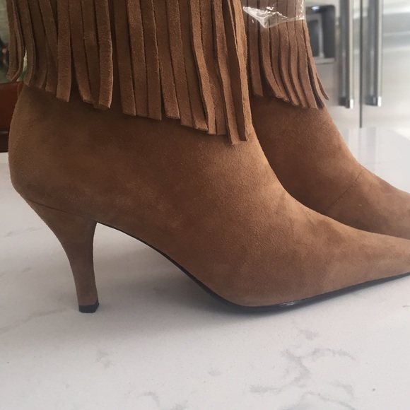 Fringe suede booties size 6B, never worn
