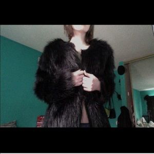 Black faux fur coat