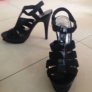 BCBG black strappy heels