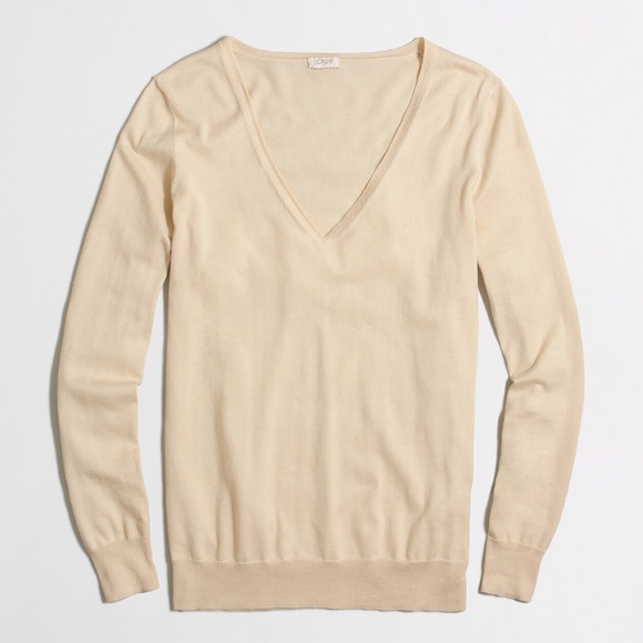 J. Crew Cotton V-Neck Sweater in Champagne