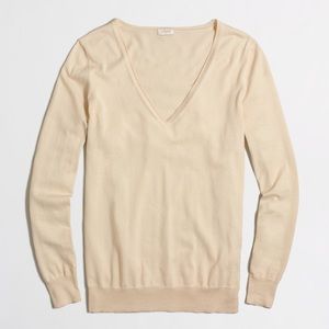 J. Crew Cotton V-Neck Sweater in Champagne