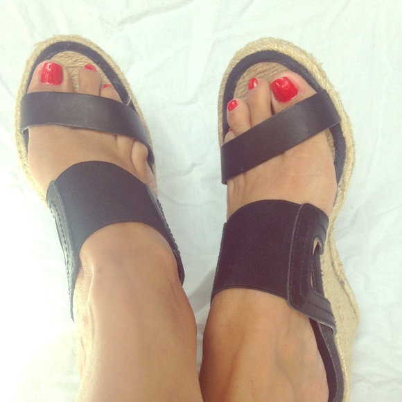 RALPH LAUREN BLACK ELASTIC WOMENS WEDGES SANDALS