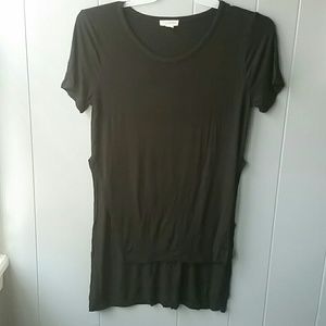 Black High low side split tee shirt