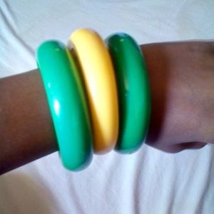Set of three green and yellow braclets