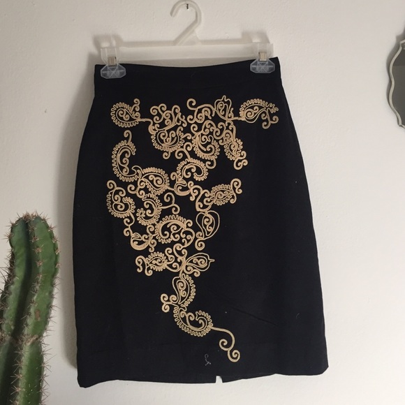 Anthropologie Black Embroidered skirt