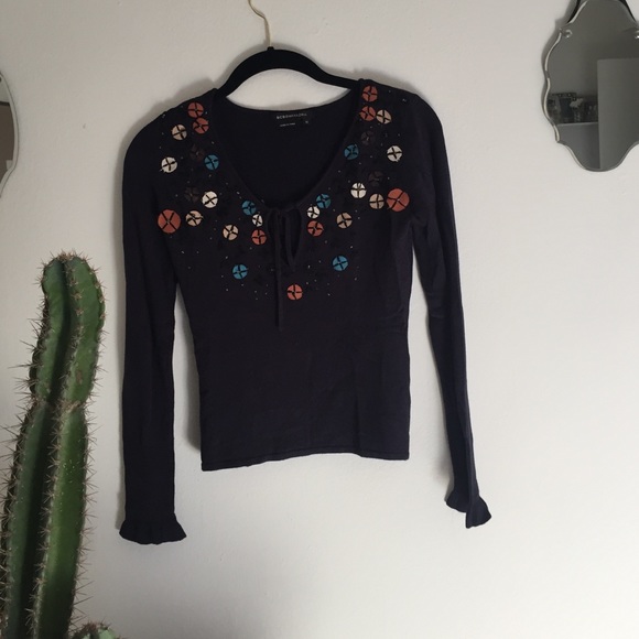 BCBG Maxazria navy embroidered sweater