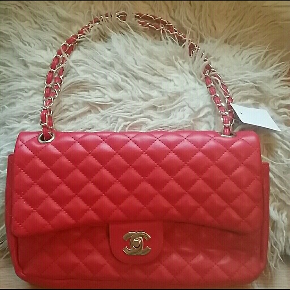 Quilted red chain purse