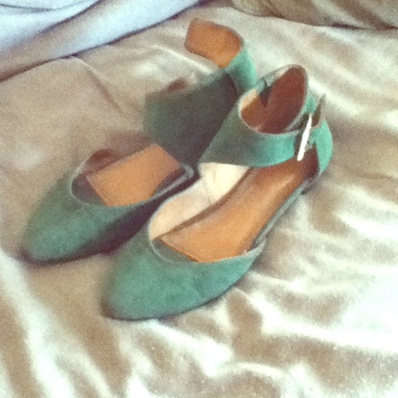 Gorgeous teal suede buckle ballet flats