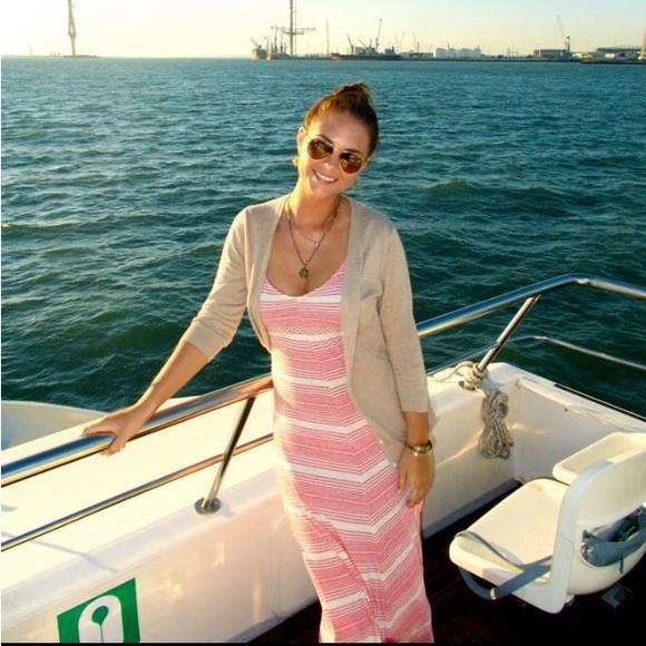 Red and white striped maxi dress