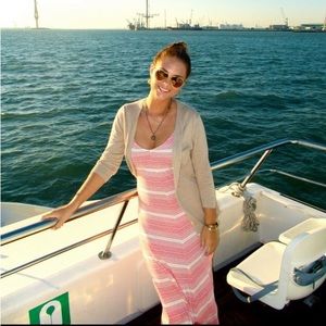 Red and white striped maxi dress