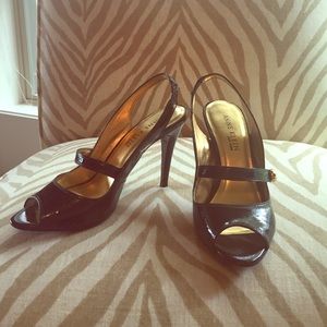 Patent leather peep toe heels