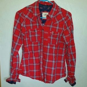 Hollister Plaid Top Metallic